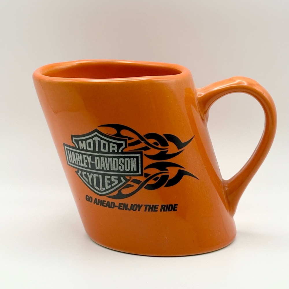 Harley Davidson 2007 Enjoy The Ride Orange Slanted Coffee Mug 4” x 3.5” EUC